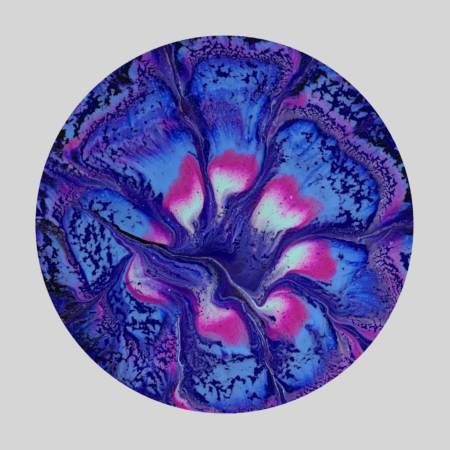 A blue and purple flower with pink petals.