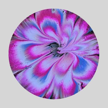 A purple and blue flower with a gray background