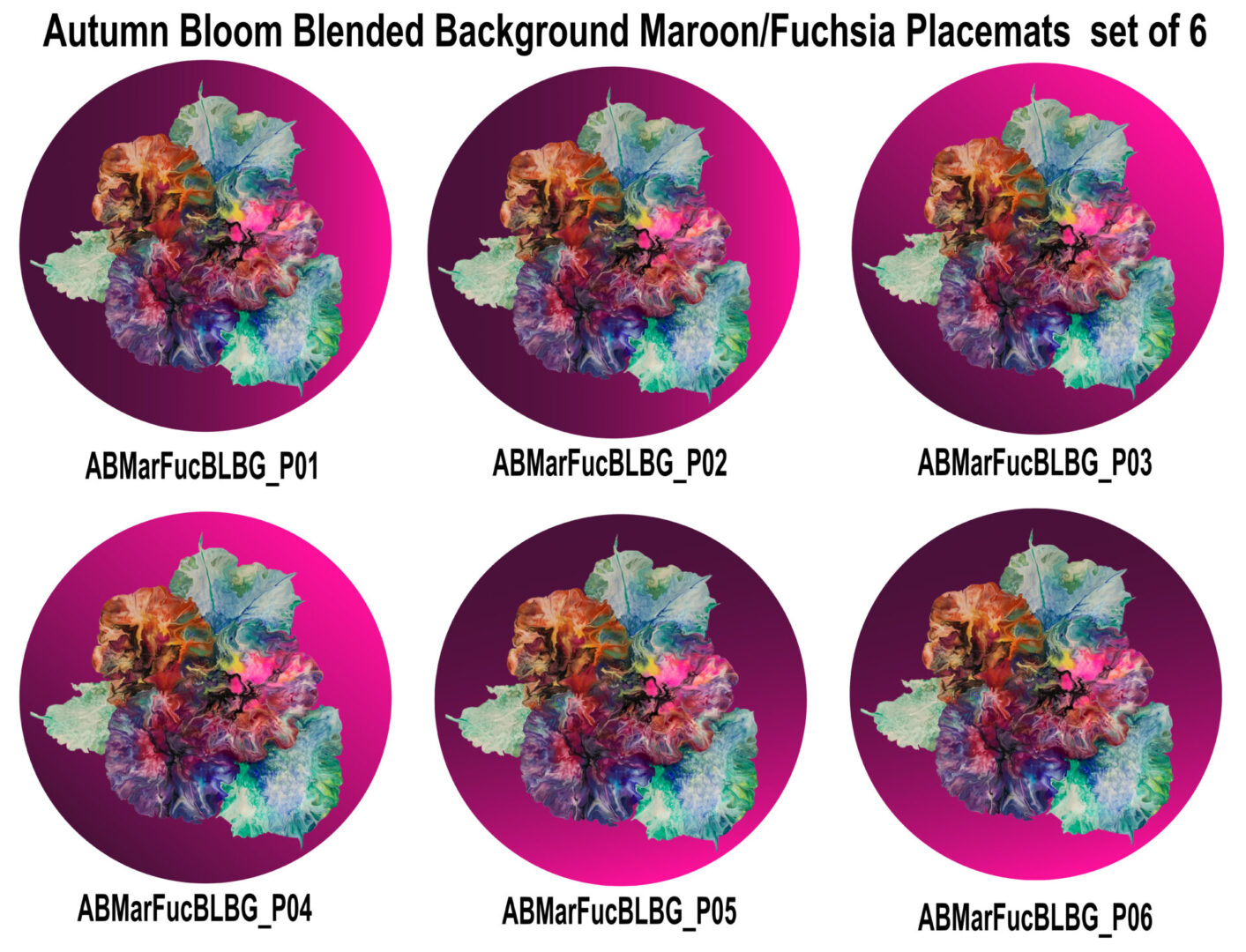 Autumn Blooms - Maroon/Fuchsia Baground Set 6 Placemats