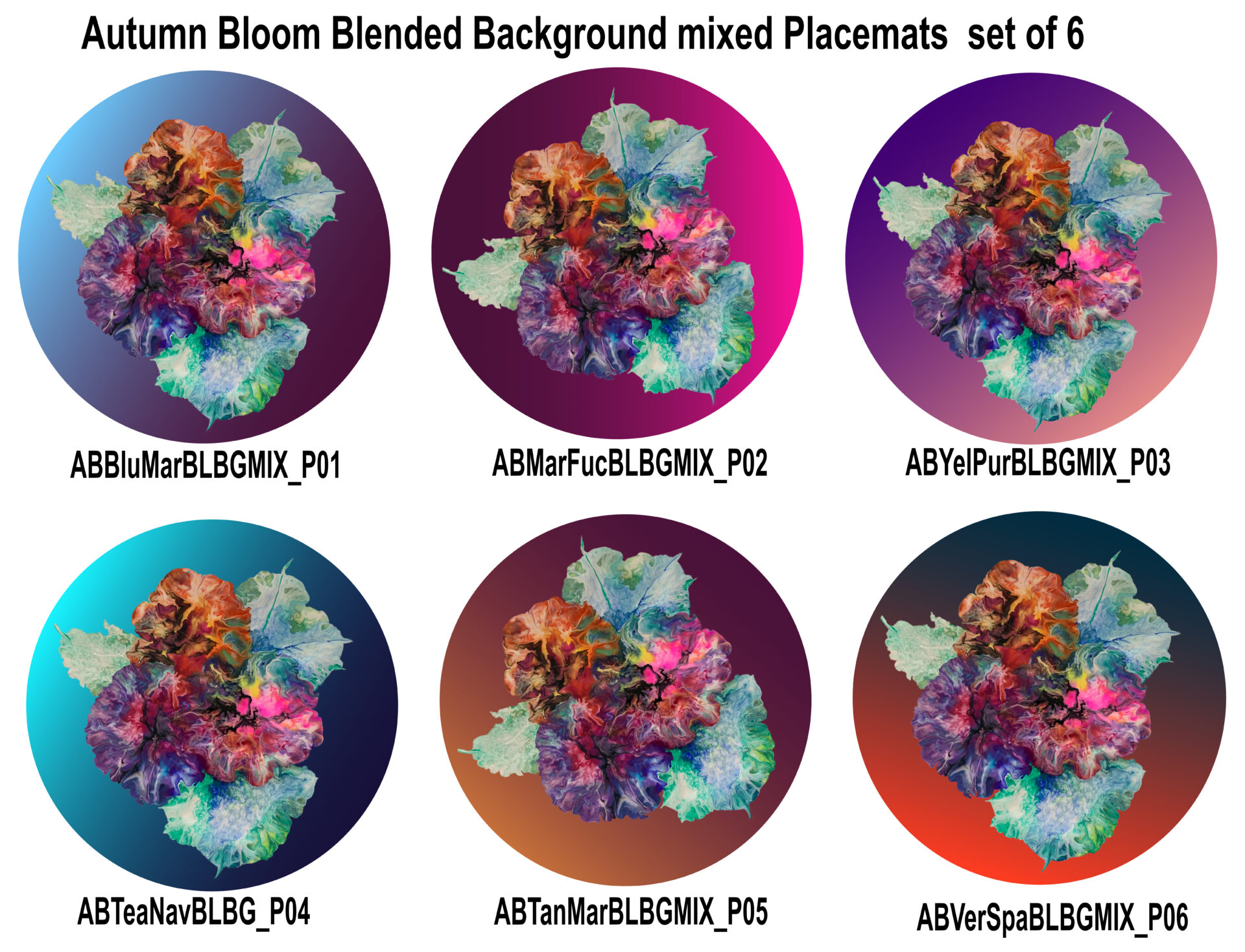 Autumn Bloom - Mixed Blended Backgrounds Set 6 Placemats