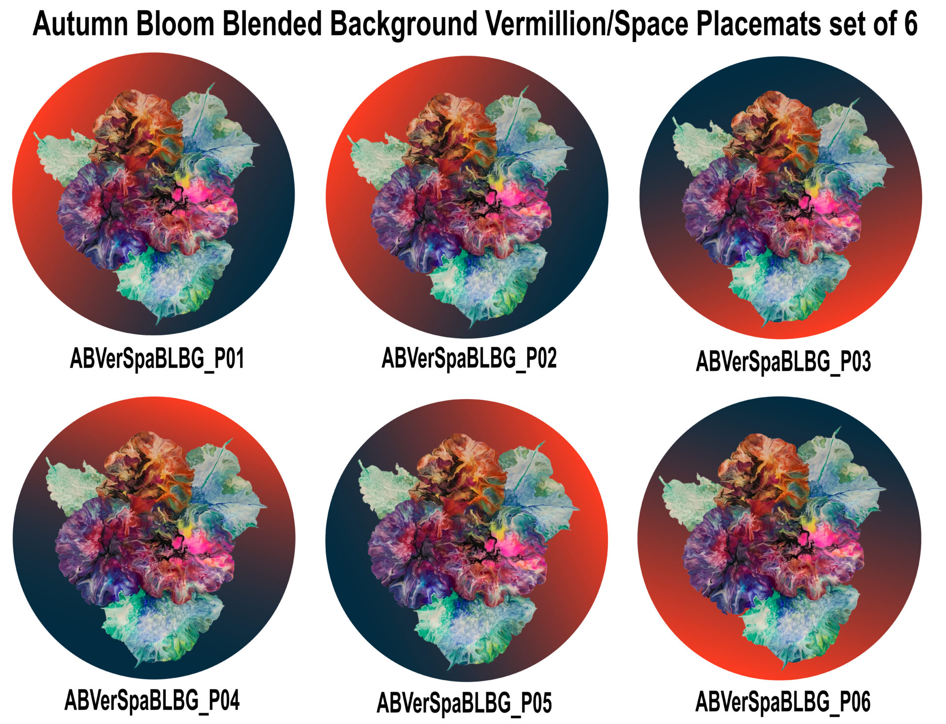 Autumn Blooms - Vermillion/Space Background Set 6 Placemats