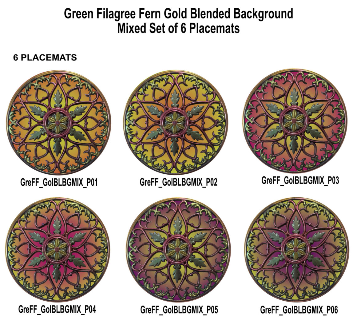 Green Filagree Ferns - Gold Blended Background Set 6 Placemats