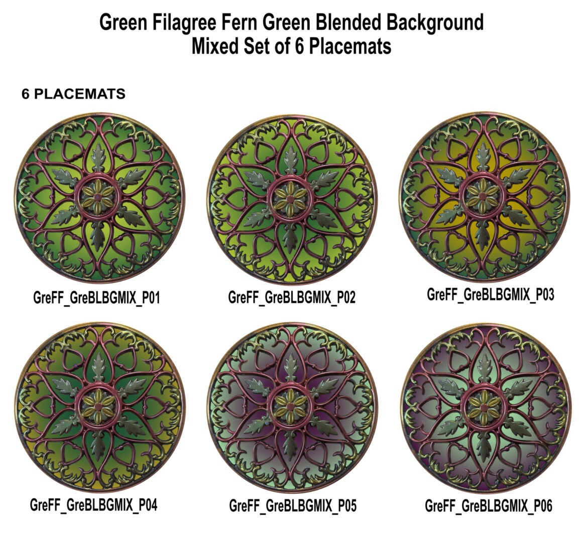 Green Filagree Ferns - Green Blended Background Set 6 Placemats