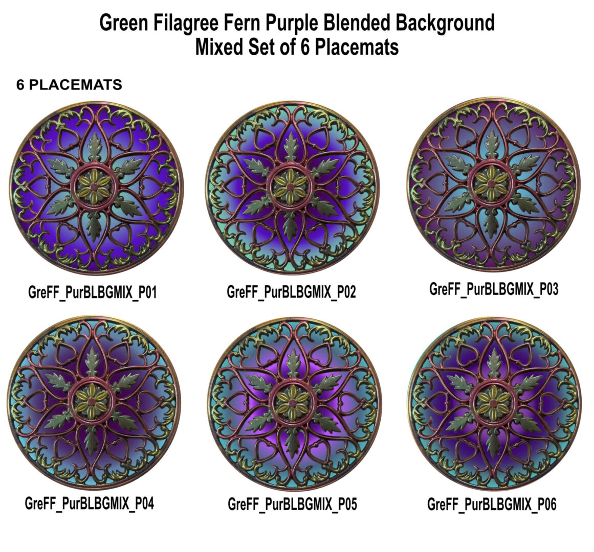 Green Filagree Ferns - Purple Blended Background Set 6 Placemats