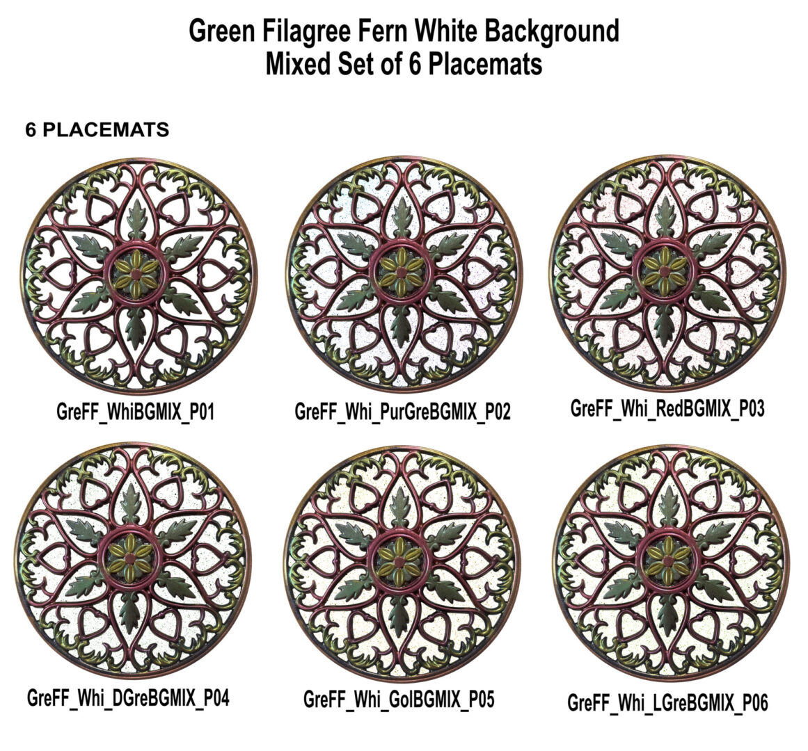 Green Filagree Ferns - White Speckled Background Set 6 Placemats